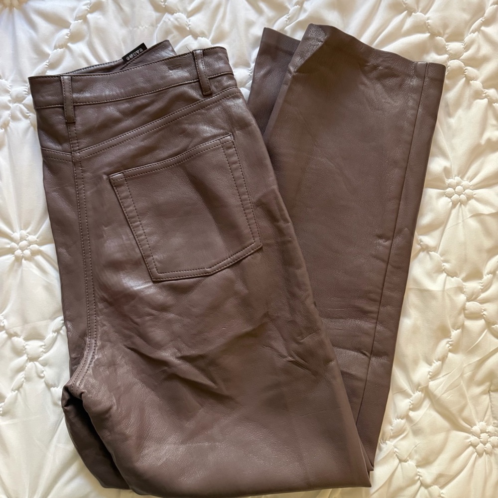 Wilfred Vegan Leather Wide Leg Pants Size 8 Taupe